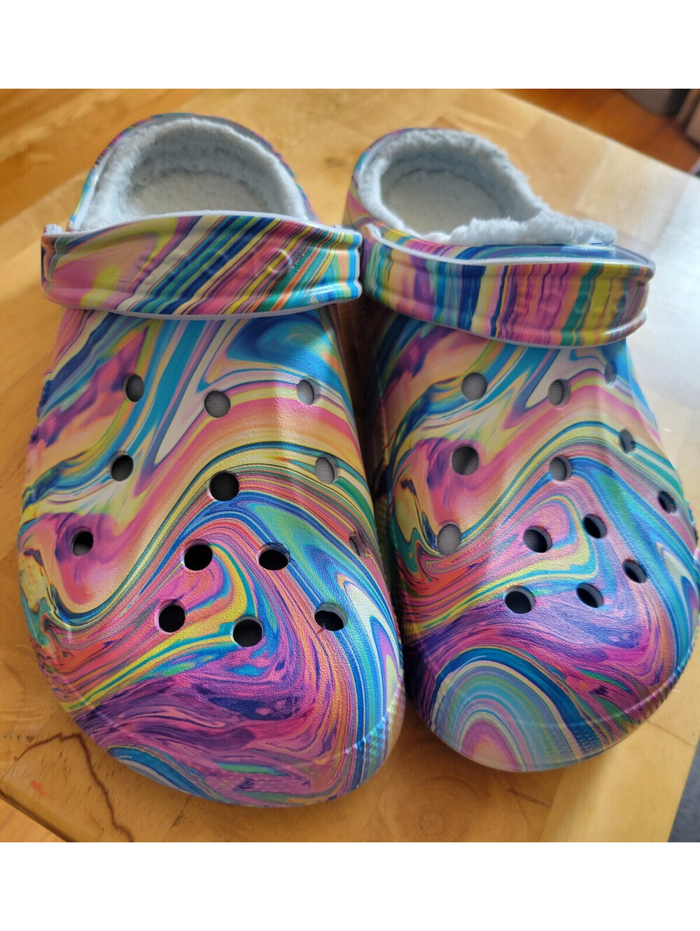Crocs Unisex Baya Fleece Lined Mineral Blue/Multi Printed Clog Mens 8/ Womens 10